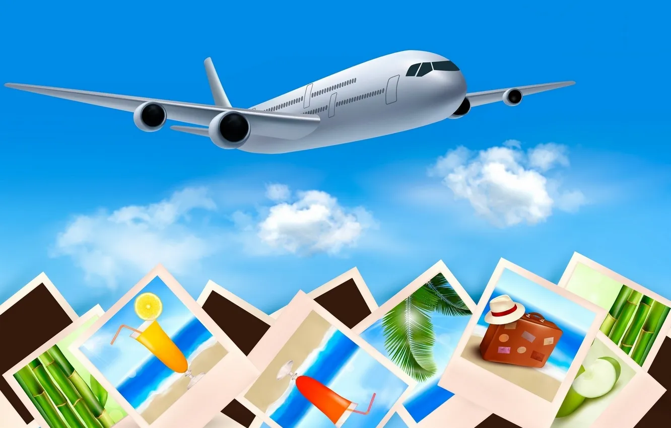 Photo wallpaper the plane, journey, postcard