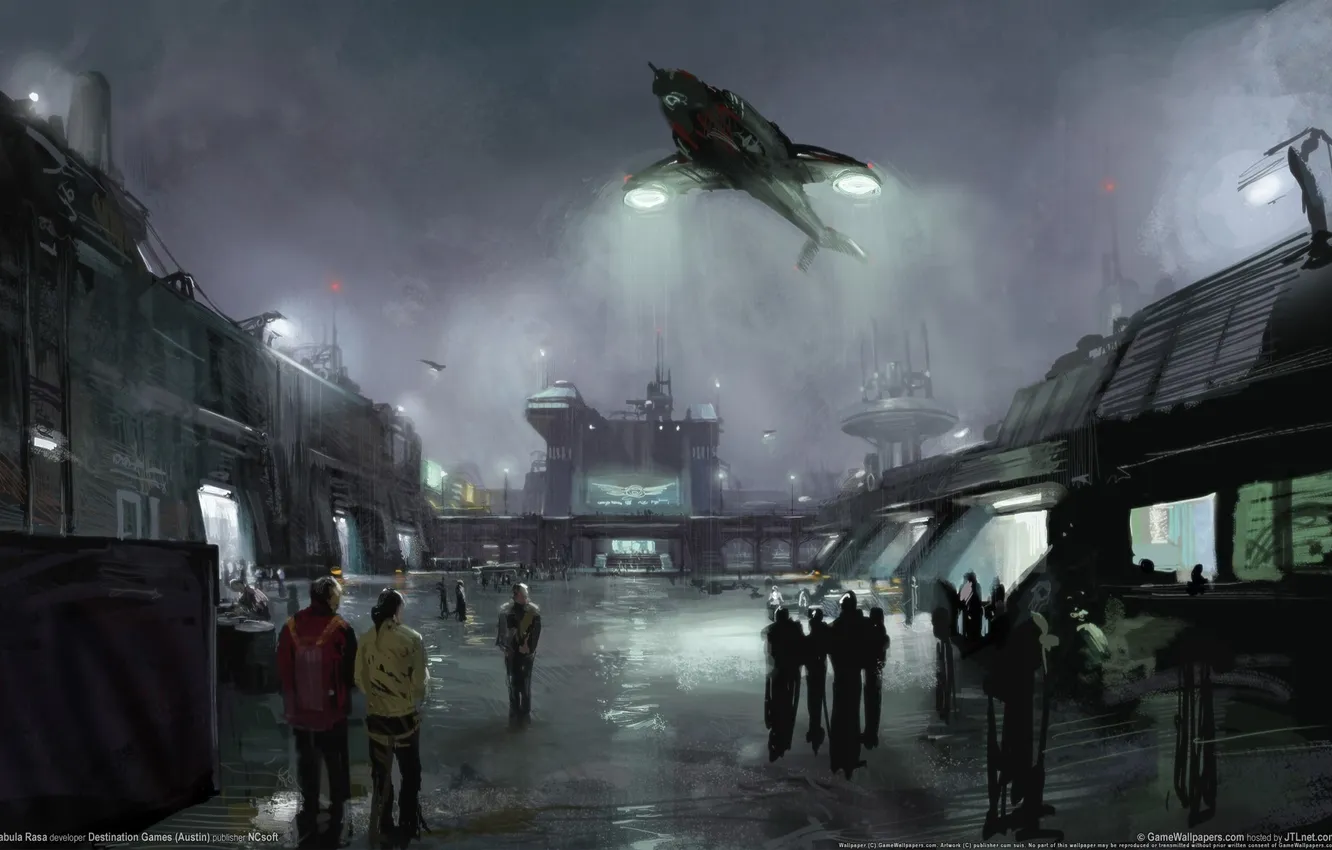 Photo wallpaper night, the city, wall, people, the plane, tabula Rosa