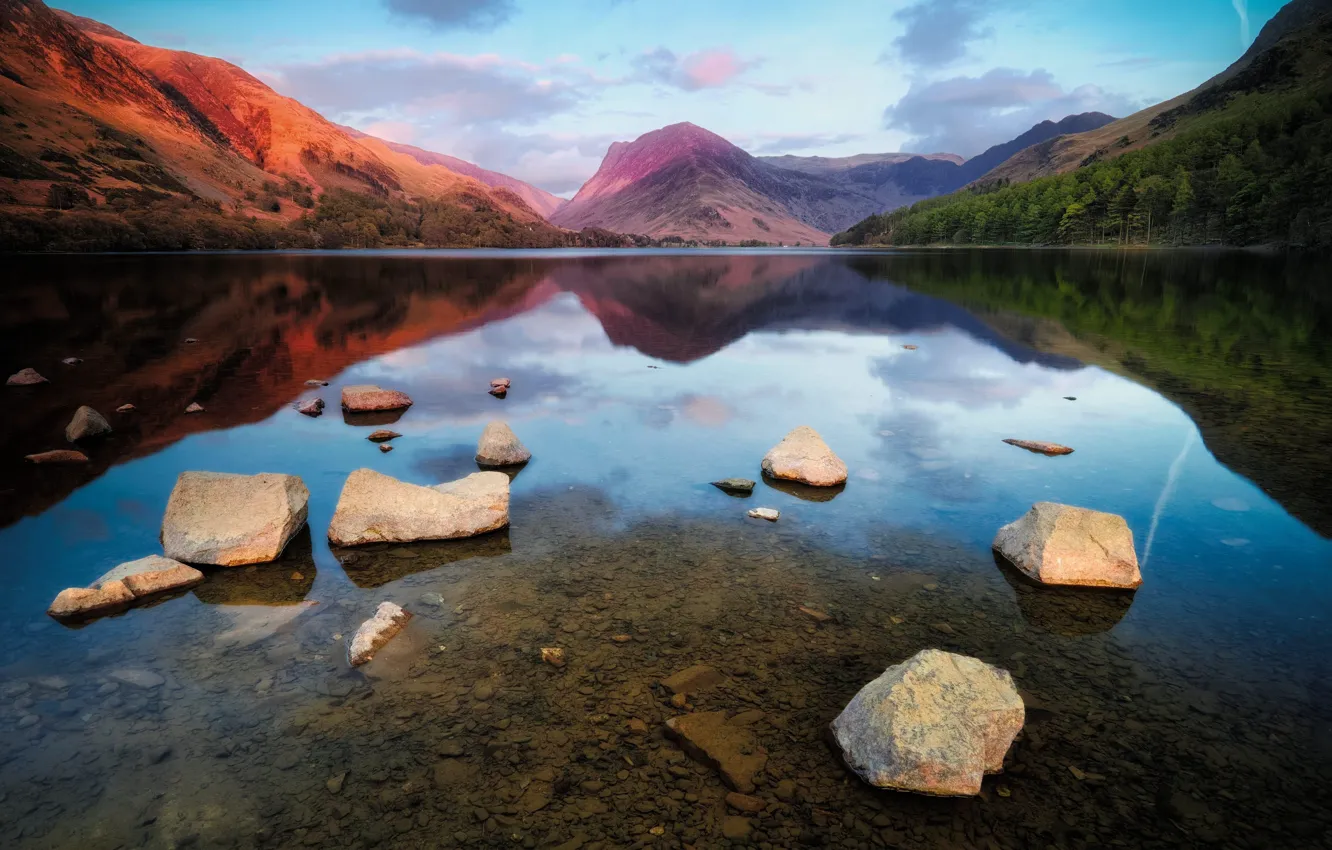 Photo wallpaper rock, sky, landscape, lake, England, montain, Buttermere Lake, Buttermere