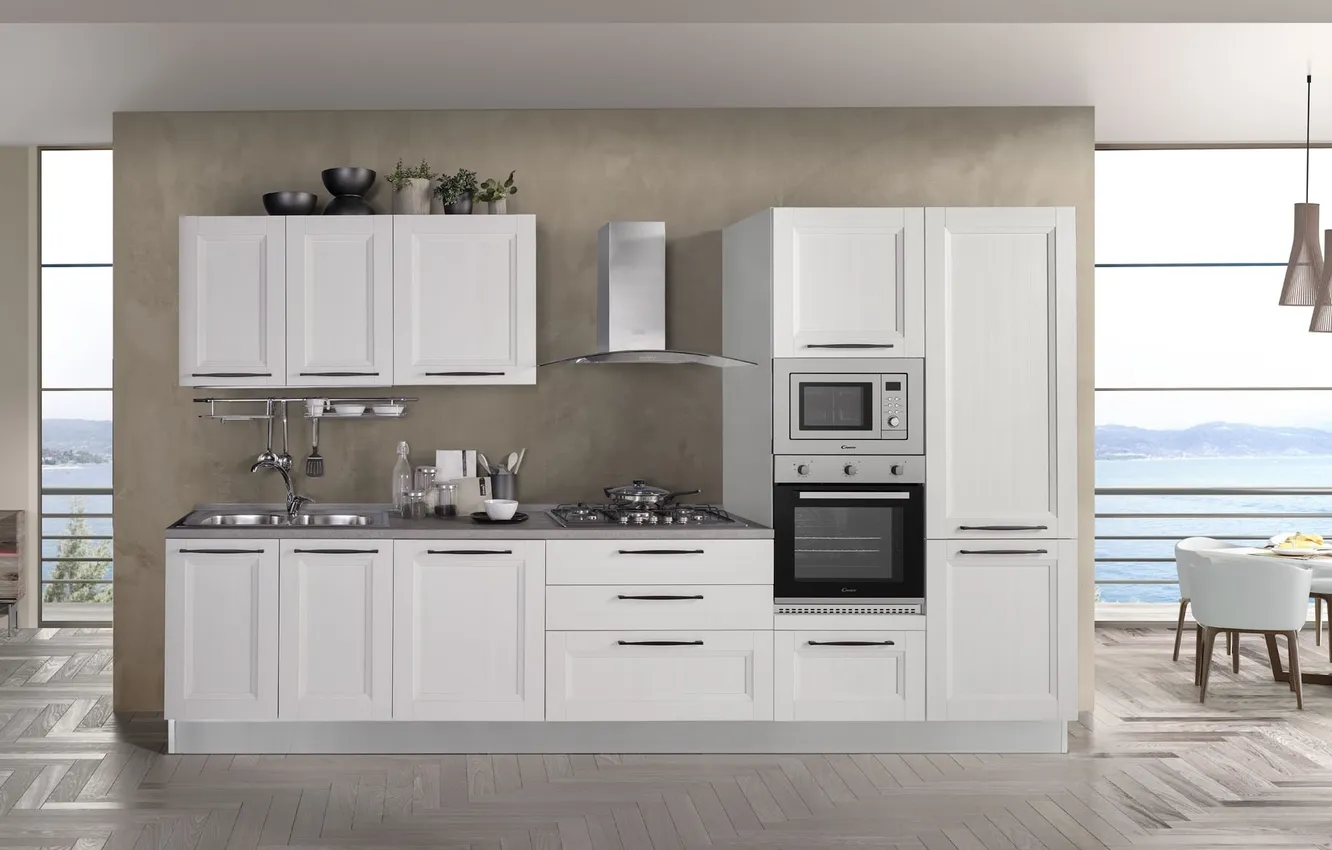 Photo wallpaper style, Villa, interior, Italy, kitchen, dining room, dining area, Italian design