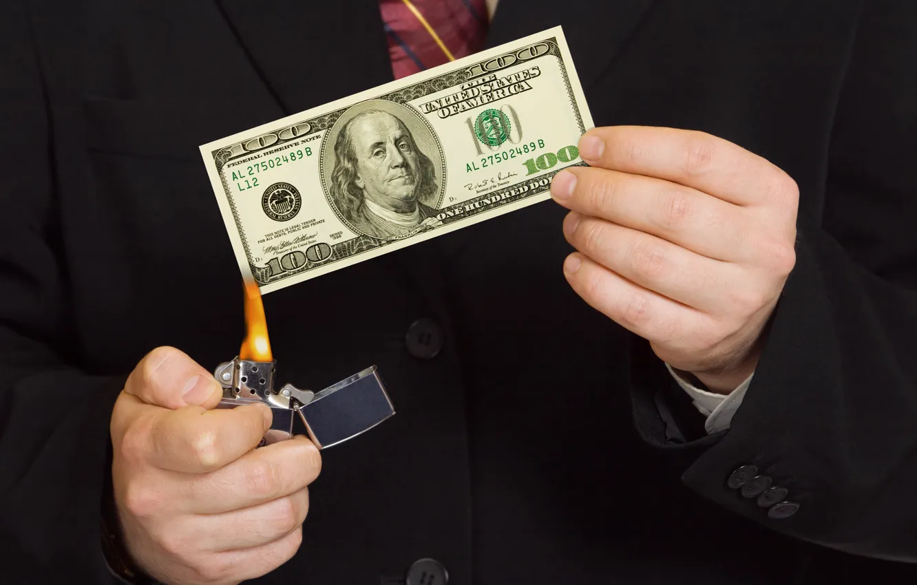 Photo wallpaper fire, money, suit, lighter, business