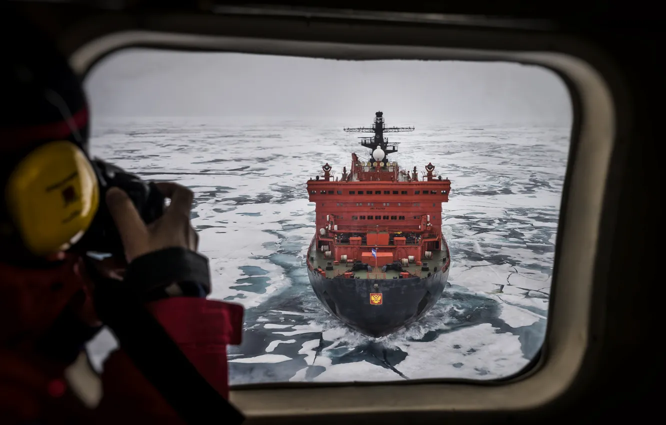 Photo wallpaper The ocean, Sea, Ice, The window, Icebreaker, The ship, Russia, Ice