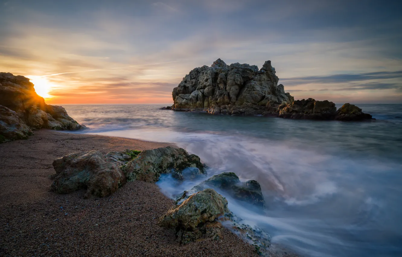 Photo wallpaper rocks, coast, Spain, Roca Grossa
