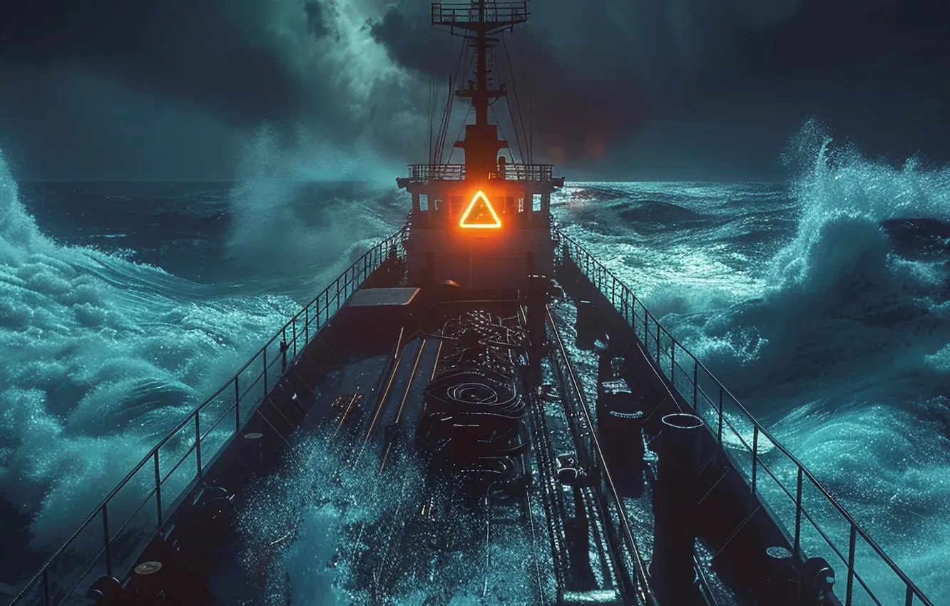 Photo wallpaper Sea, Wave, Ship, Storm, The portal, Digital art, AI art, The Art of Artificial Intelligence
