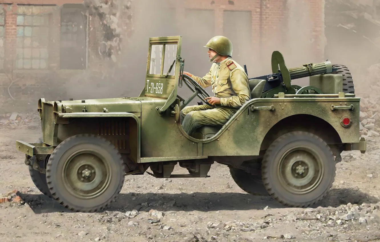 Photo wallpaper USSR, terrain, American Bantam, us army vehicle, the machine gun Maxim, BRC 40