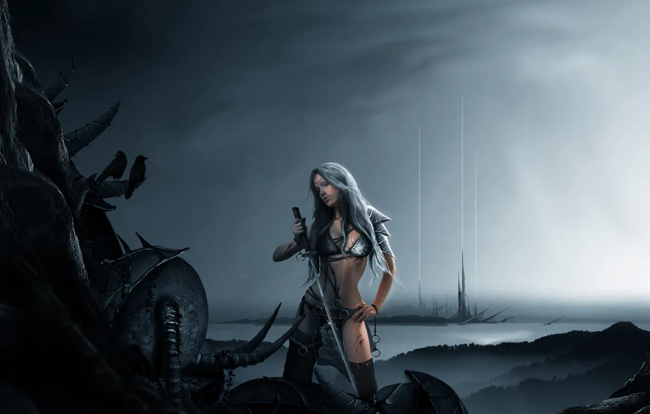 Photo wallpaper girl, fantasy, the world, sword