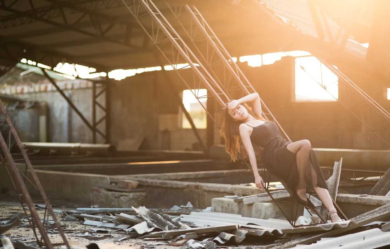 Photo wallpaper summer, face, hair, dress, the ruins
