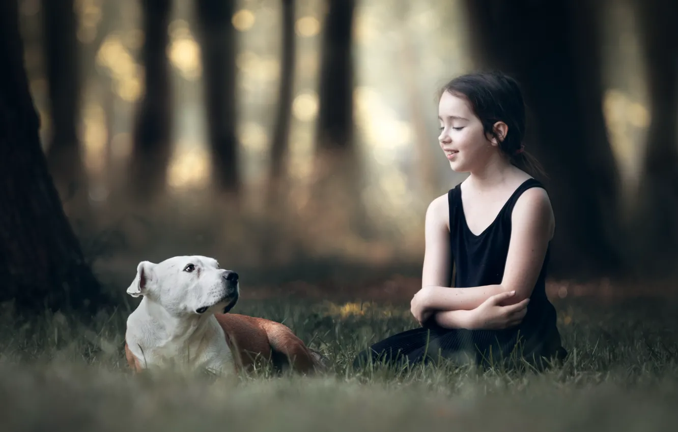 Photo wallpaper mood, dog, girl