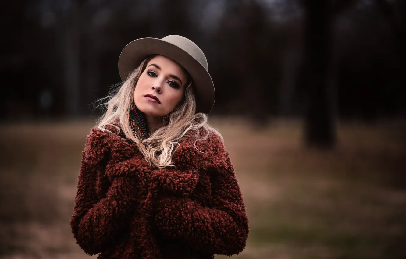 Photo wallpaper look, girl, face, background, hat