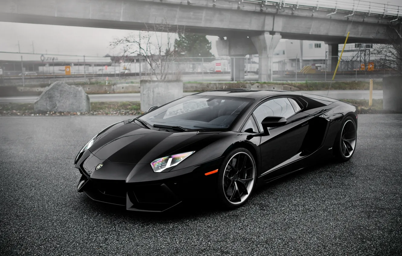 Photo wallpaper Parking, black, Lambo, Aventador, PUR 4OUR Depth