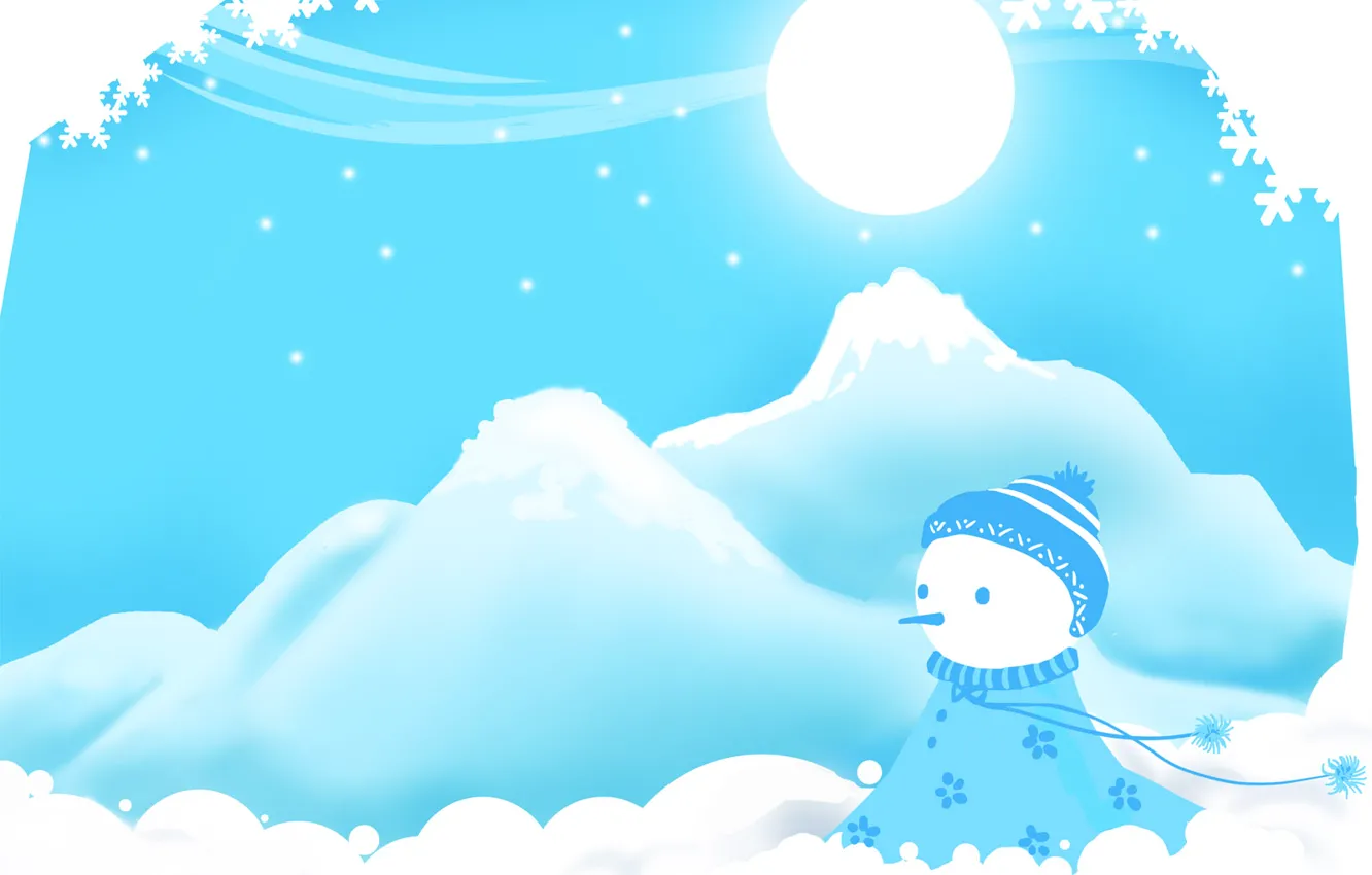 Photo wallpaper winter, snowflakes, slide, the snow, snowman
