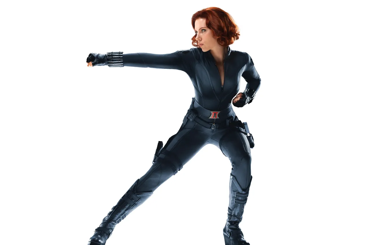 Photo wallpaper girl, pose, Scarlett Johansson, white background, Black widow, The Avengers