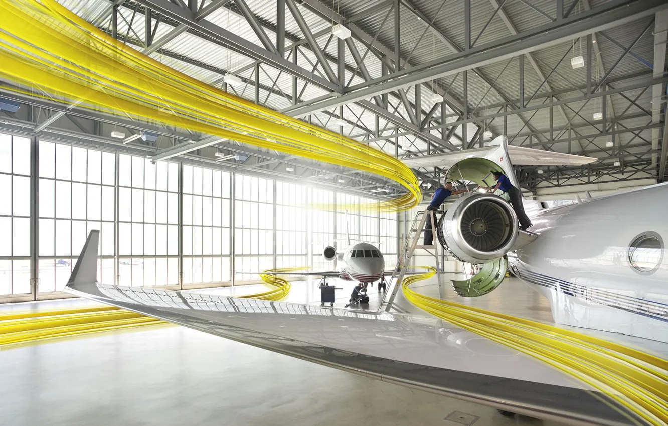 Photo wallpaper yellow, tape, the plane