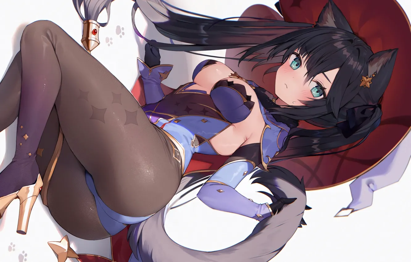 Photo wallpaper girl, sexy, ass, cleavage, green eyes, long hair, boobs, animal ears