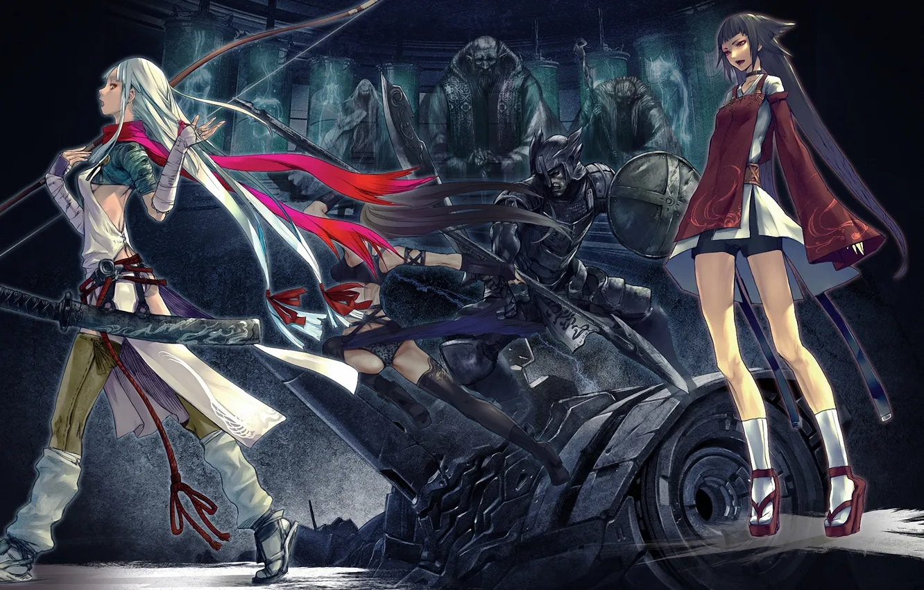 Photo wallpaper girl, weapons, war, sword, bow, art, male, spear