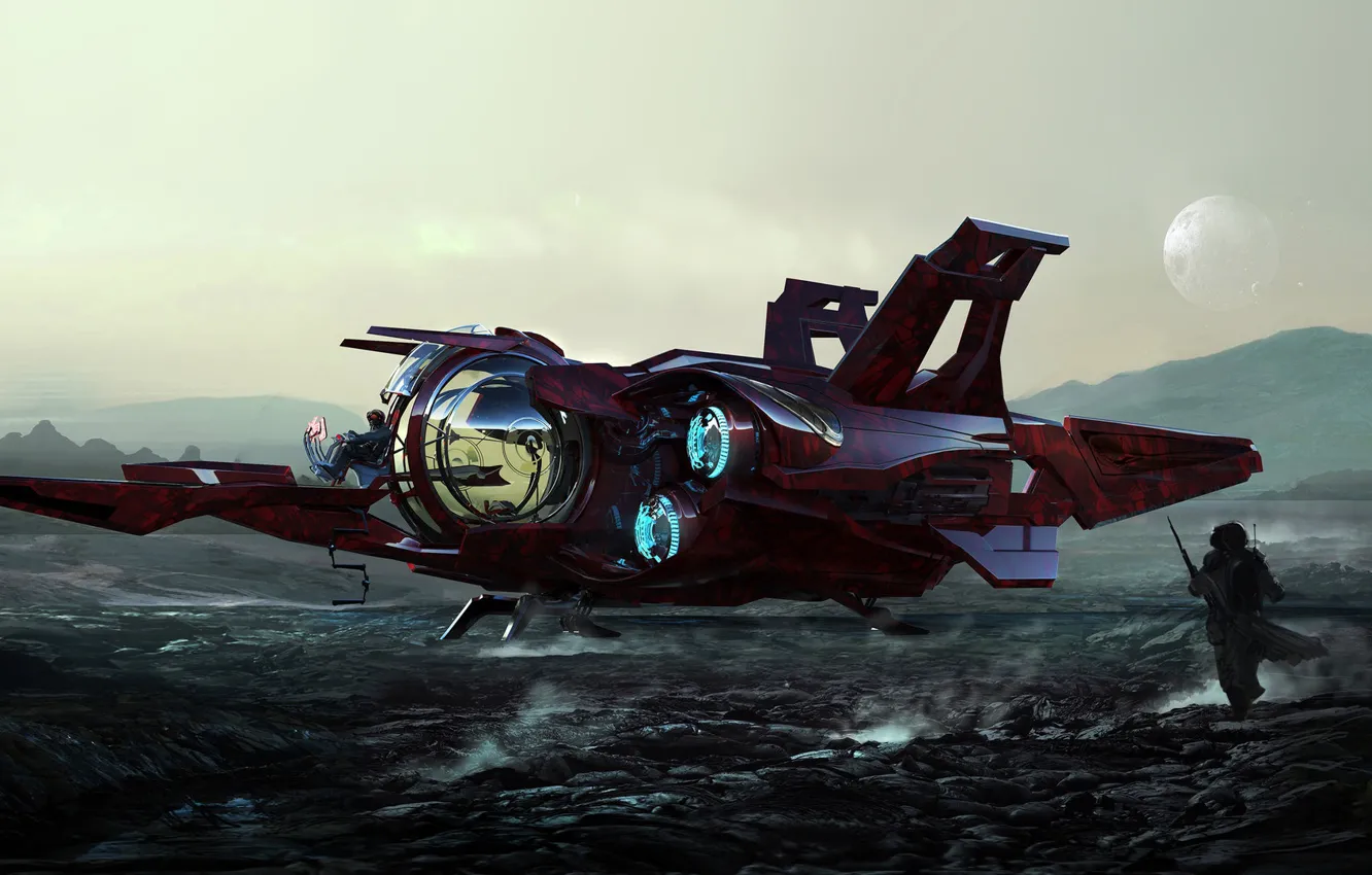 Photo wallpaper surface, fiction, people, ship, planet, art, The ship, science fiction