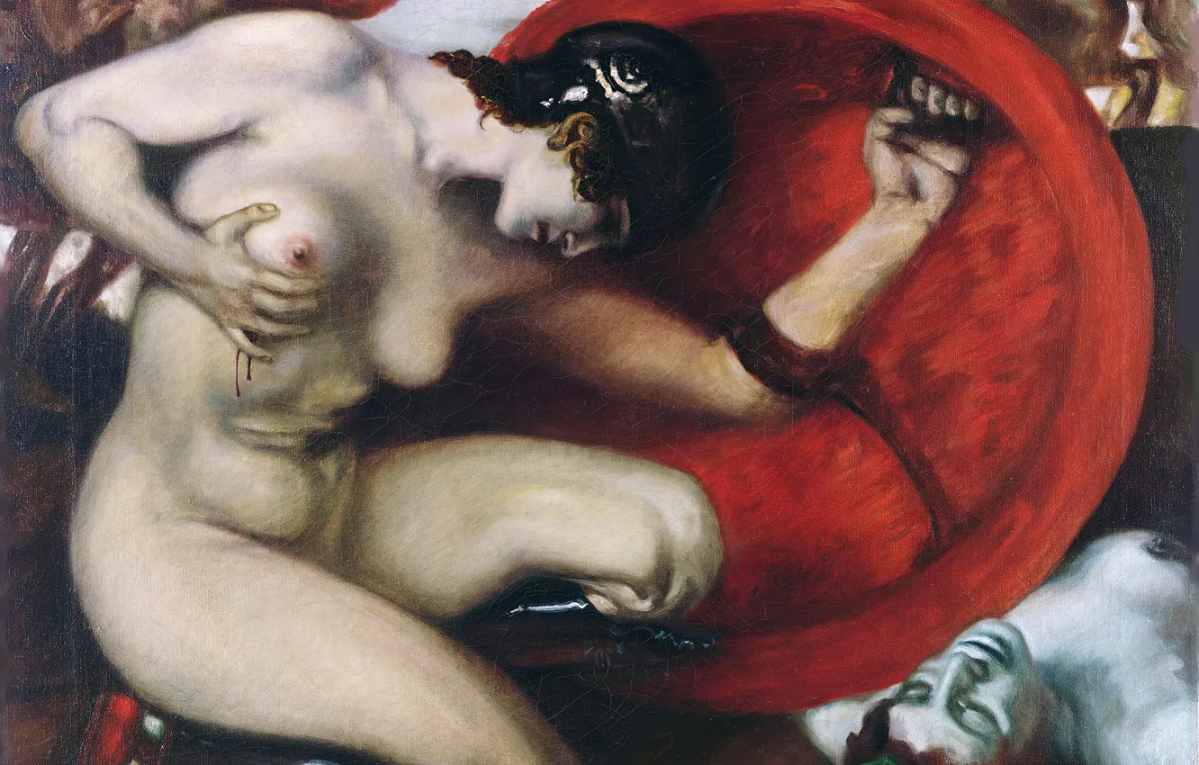 Photo wallpaper Blood, Picture, Battle, Shield, Naked, Amazon, Franz von Pieces, Franz von Stuck