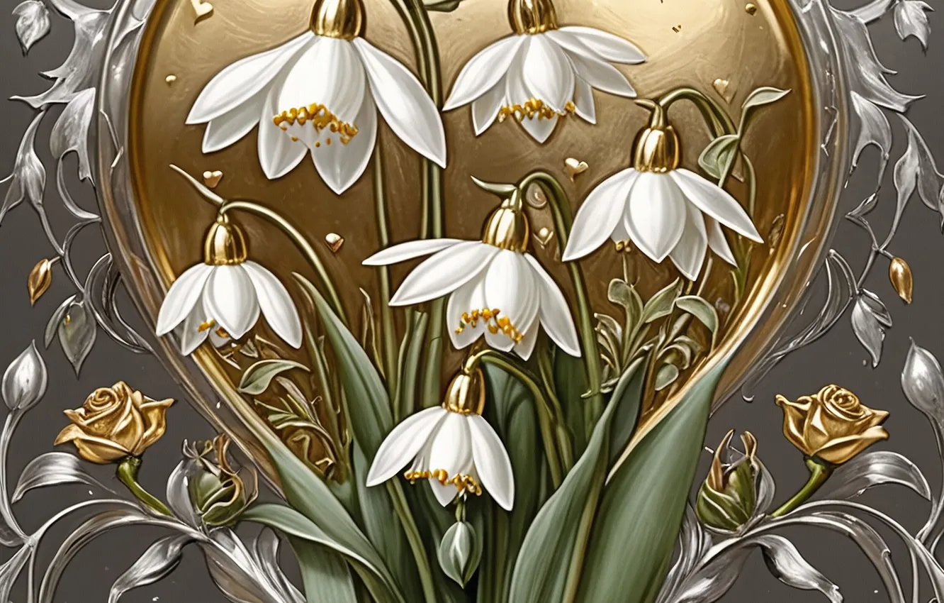 Photo wallpaper flowers, pattern, texture, spring, styling, frame, snowdrops, white