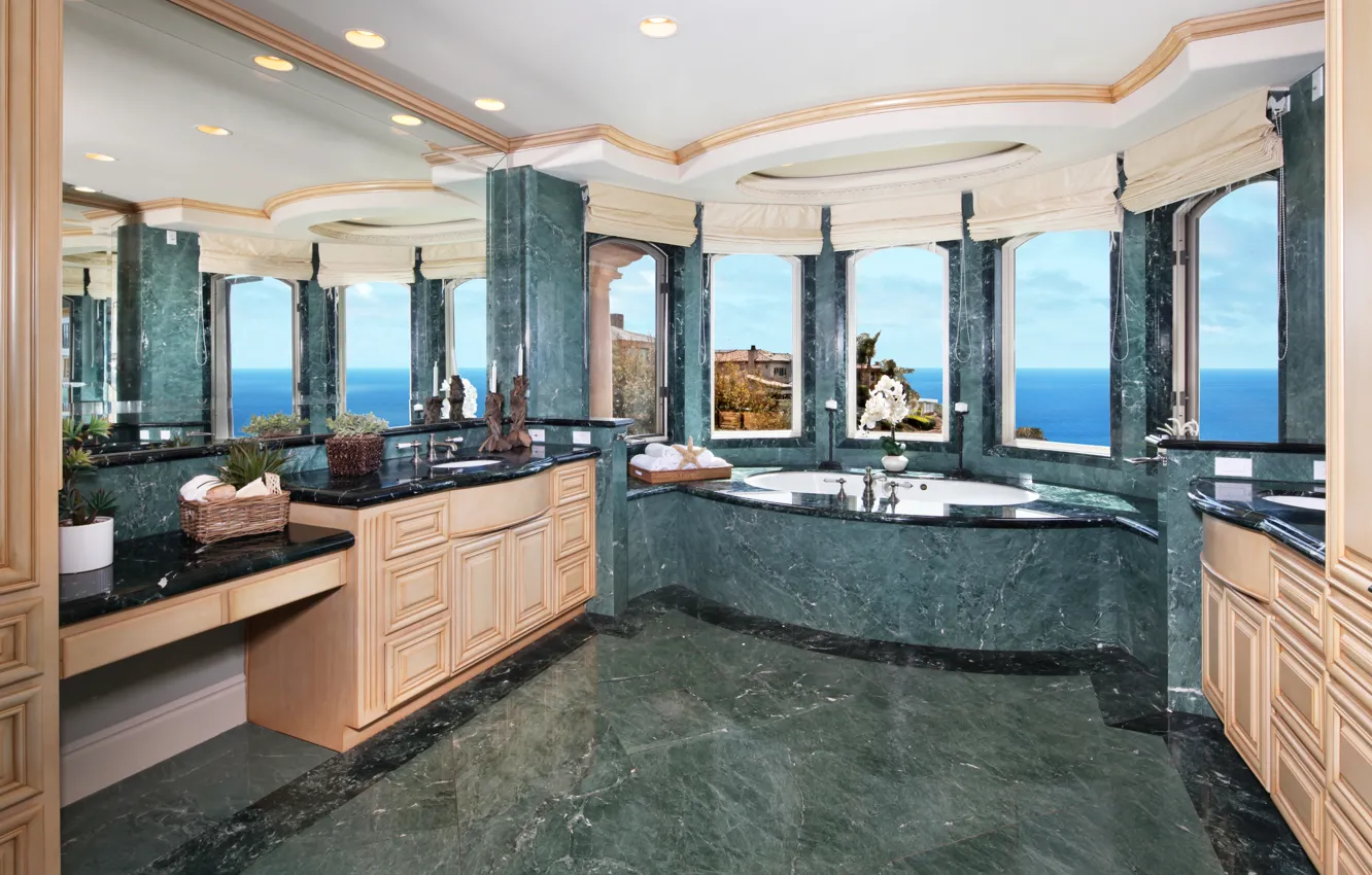 Photo wallpaper design, Villa, mirror, bath, luxury, design, interior, bathroom