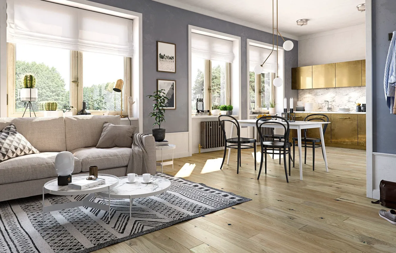 Photo wallpaper design, style, kitchen, living room, dining room, the interior