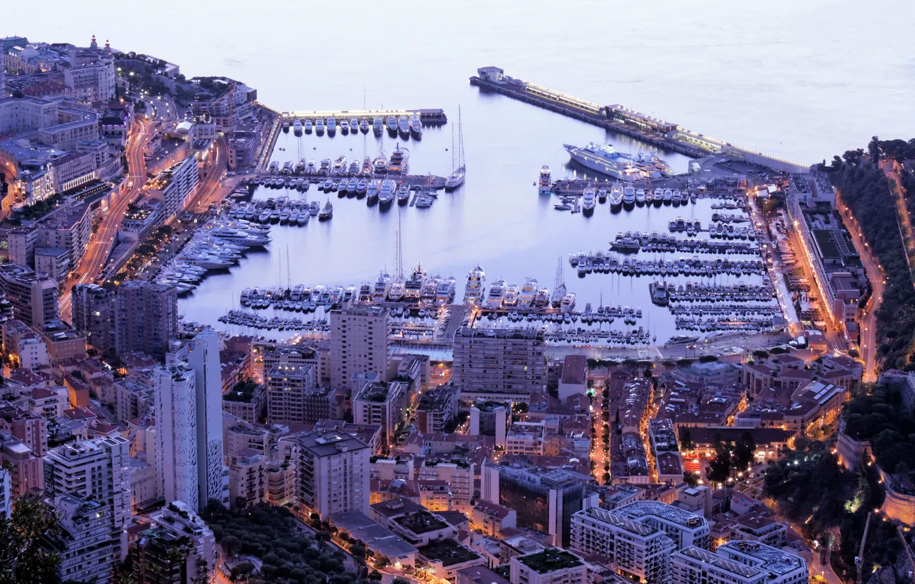 Photo wallpaper city, home, yachts, port, Monaco, night, Monaco, Monte Carlo