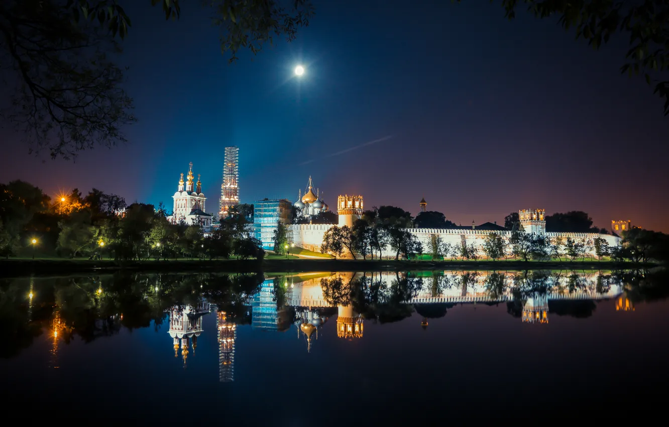 Photo wallpaper summer, night, the city, lights, Moscow, excerpt, light, the monastery