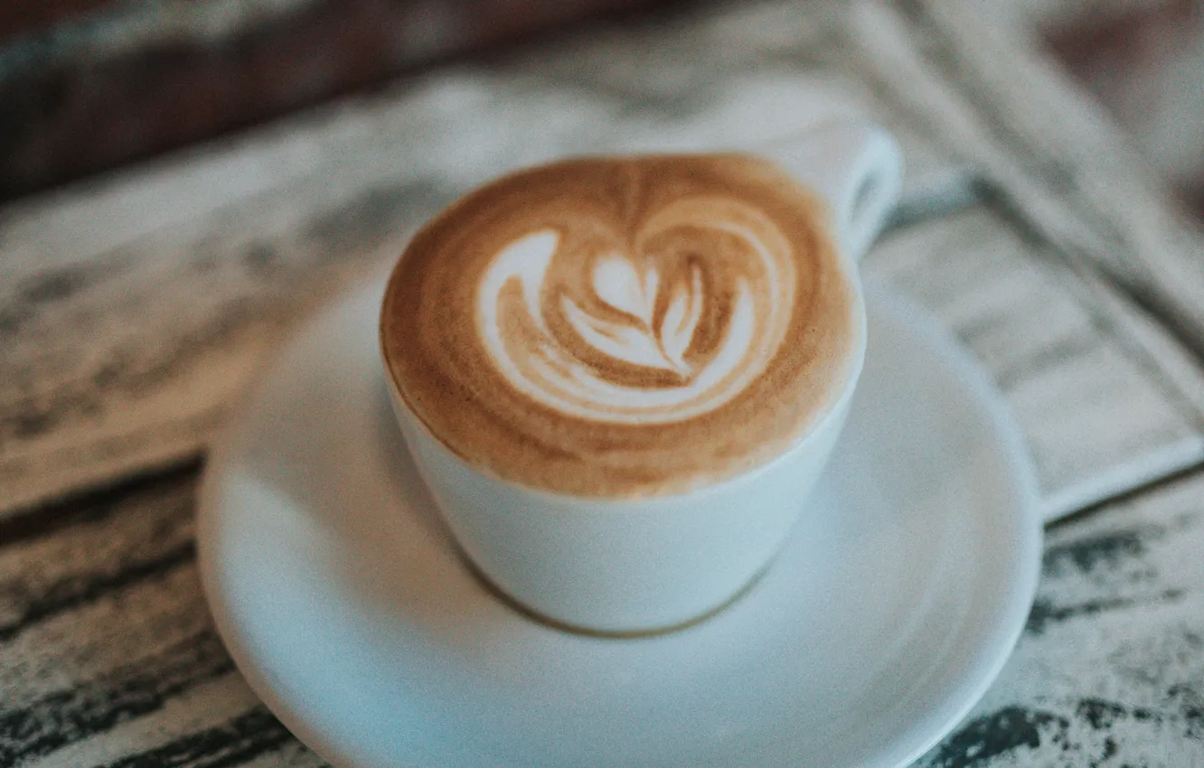 Photo wallpaper coffee, Cup, drink, saucer, foam