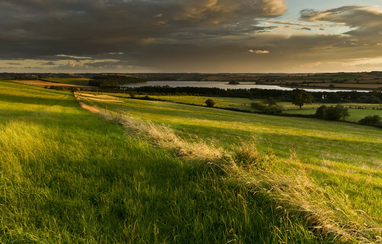Photo wallpaper field, the sky, clouds, England, valley, Britain