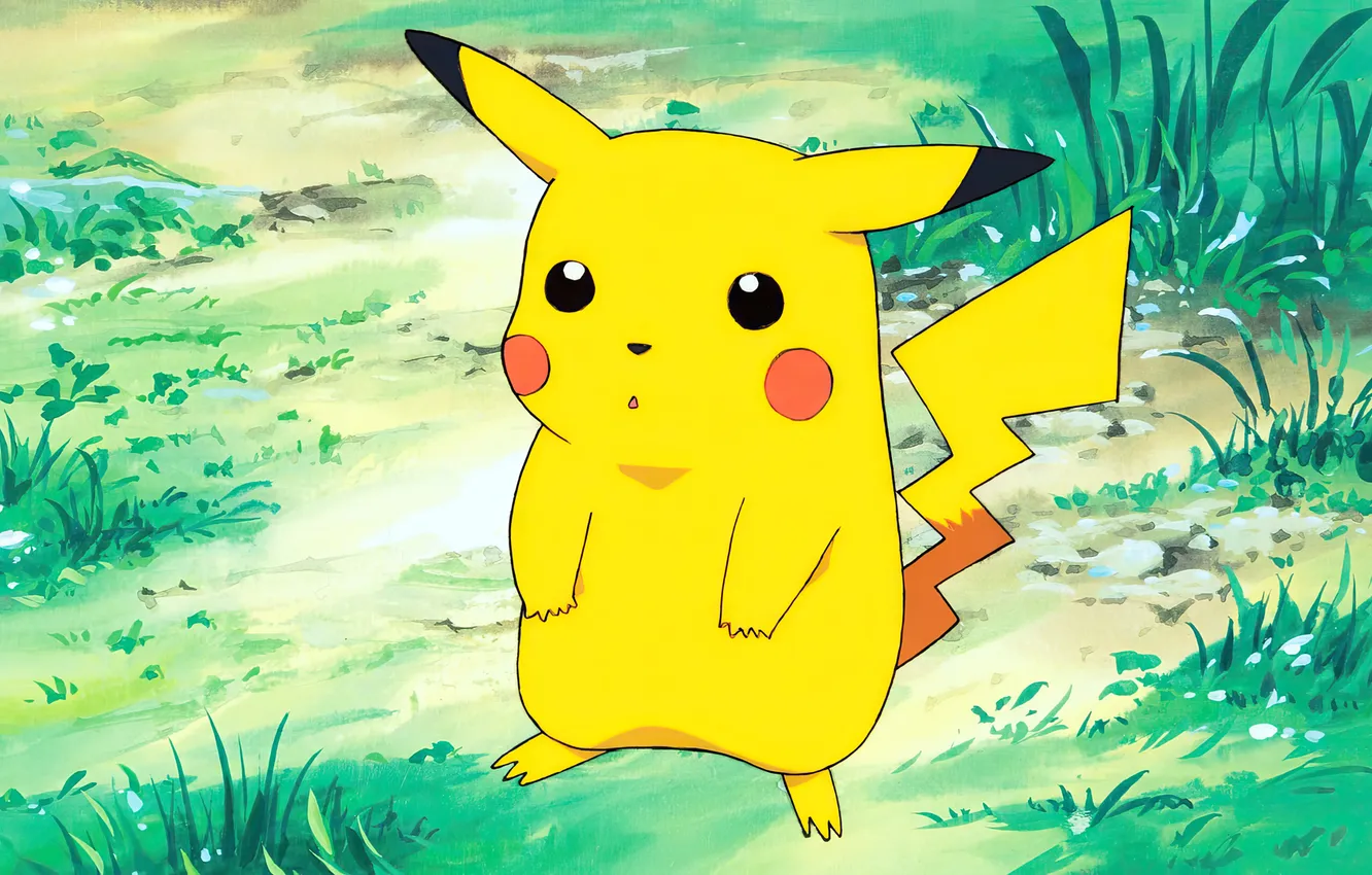 Photo wallpaper grass, Pikachu, pokemon