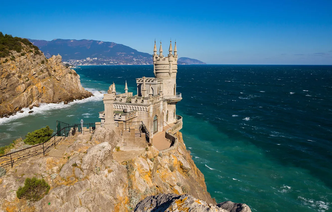 Photo wallpaper sea, landscape, mountains, nature, castle, rocks, Crimea, Swallow's nest