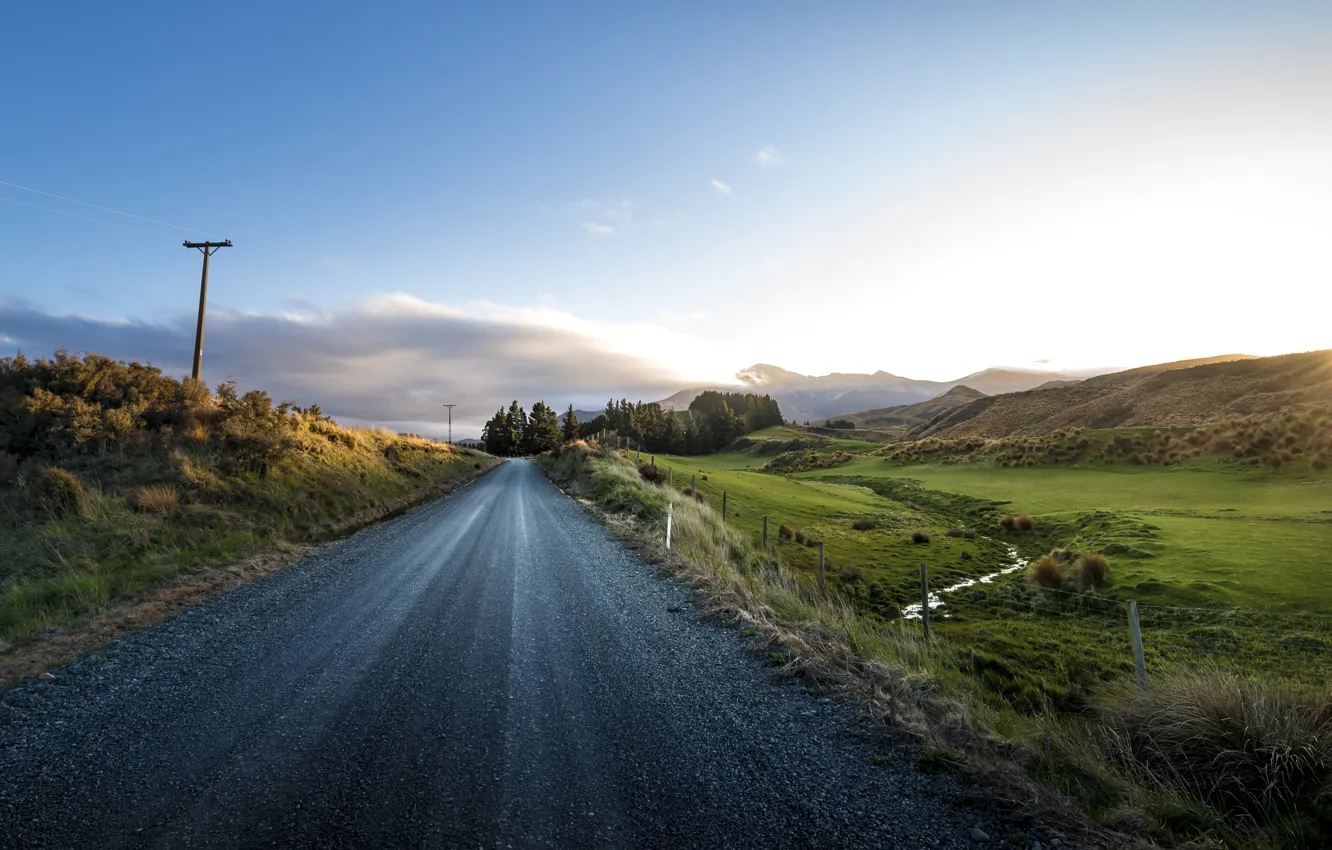 Photo wallpaper road, summer, nature, morning