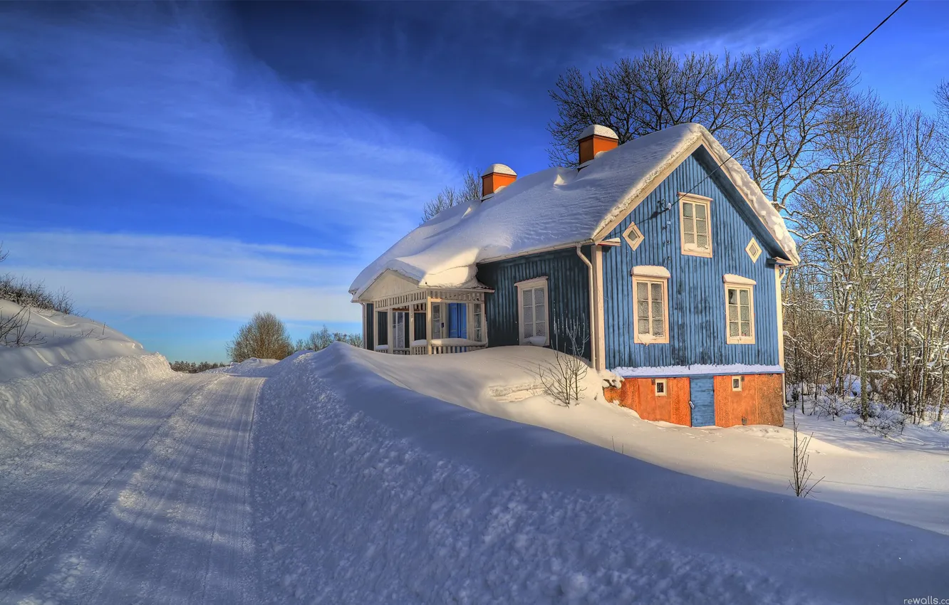 Photo wallpaper house, winter, snow