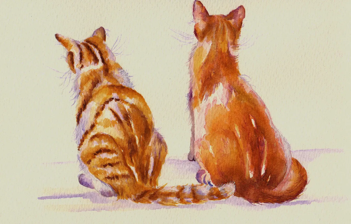 Photo wallpaper cats, cats, watercolor, sitting