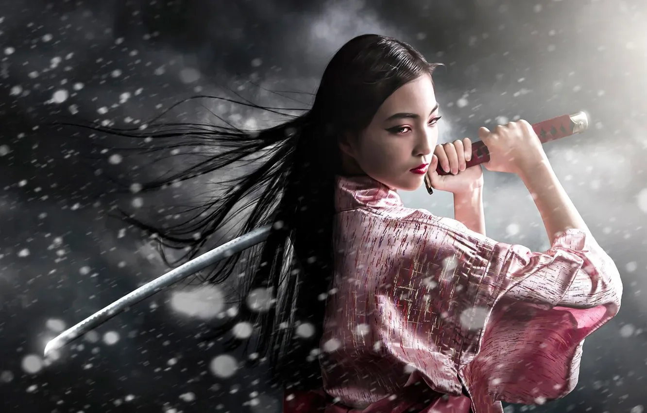 Photo wallpaper girl, sword, art, asian, japanese, kimono