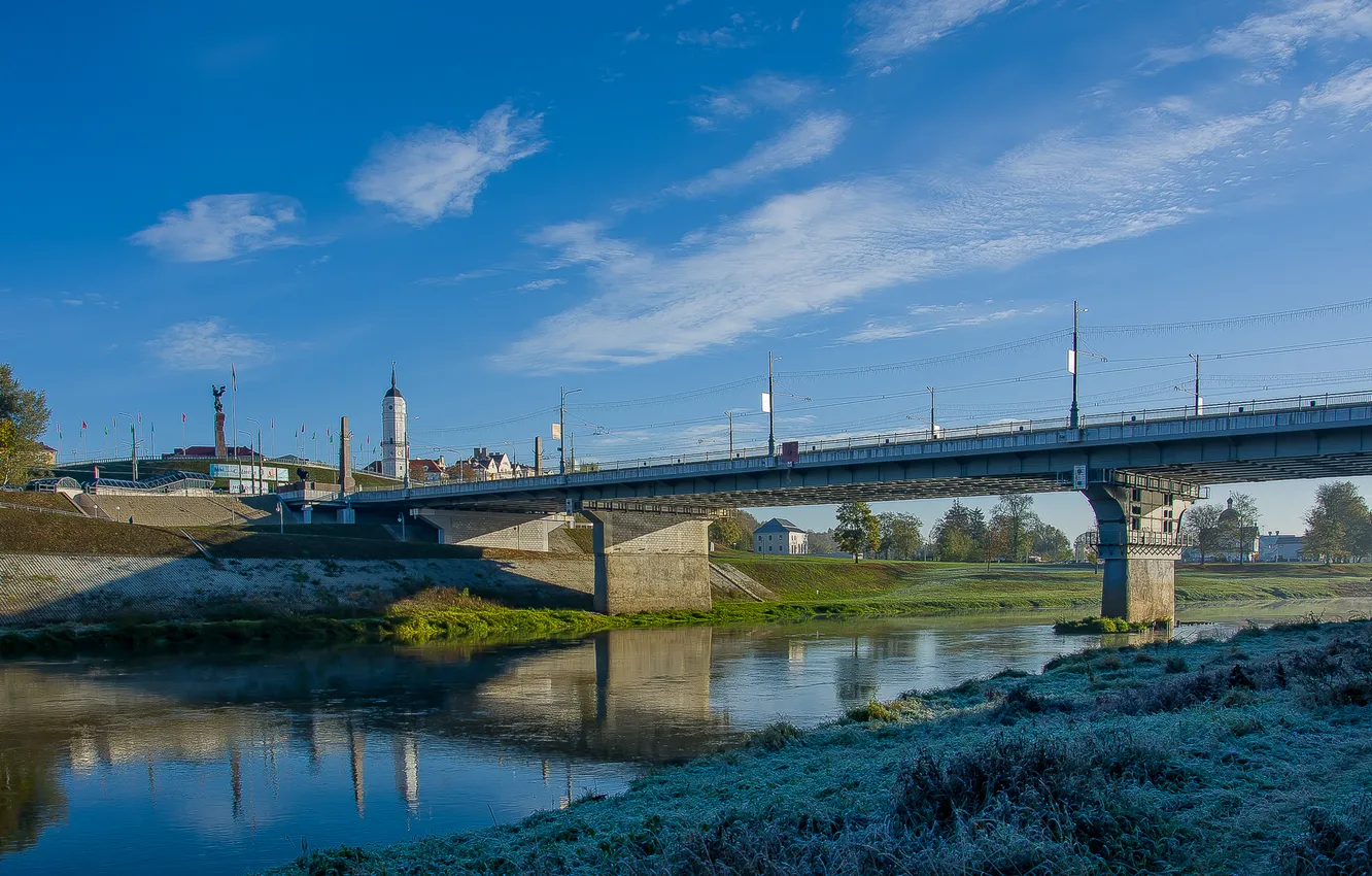 Photo wallpaper bridge, the city, reflection, river, architecture, town hall