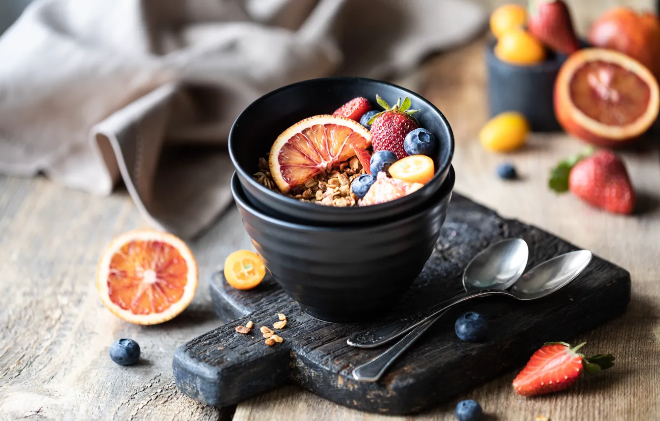 Photo wallpaper berries, Breakfast, muesli, granola, Karina Klachuk
