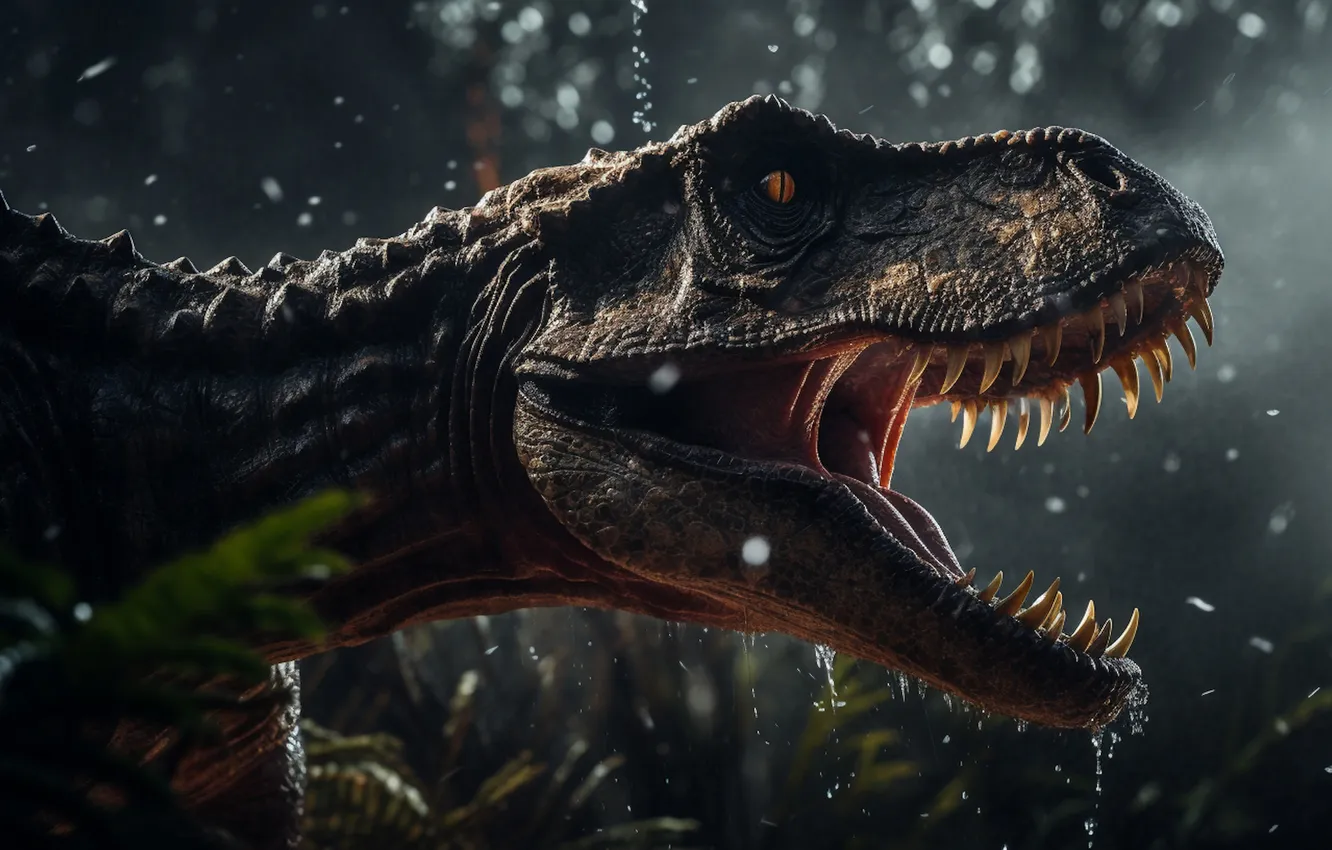 Photo wallpaper face, animal, dinosaur, predator, teeth, mouth, grin, side