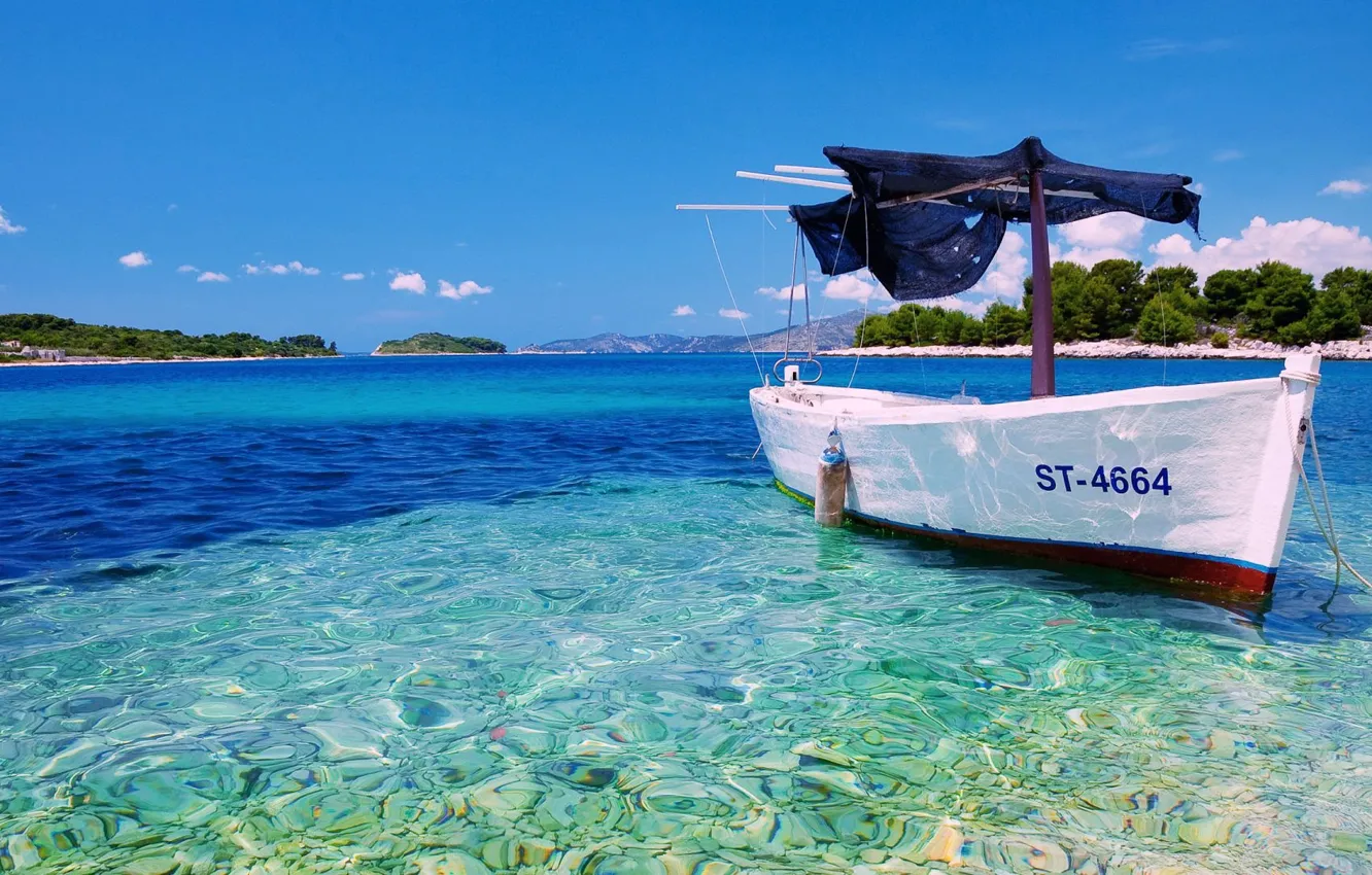 Photo wallpaper sea, boat, island, Croatia, Adriatica, Gvar