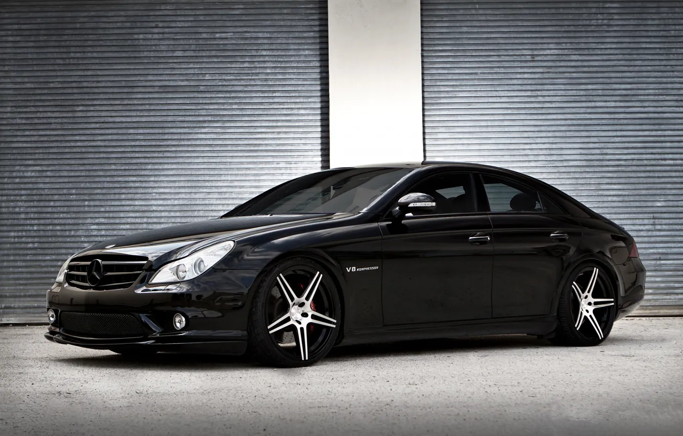 Photo wallpaper black, mercedes benz, amg, cls55