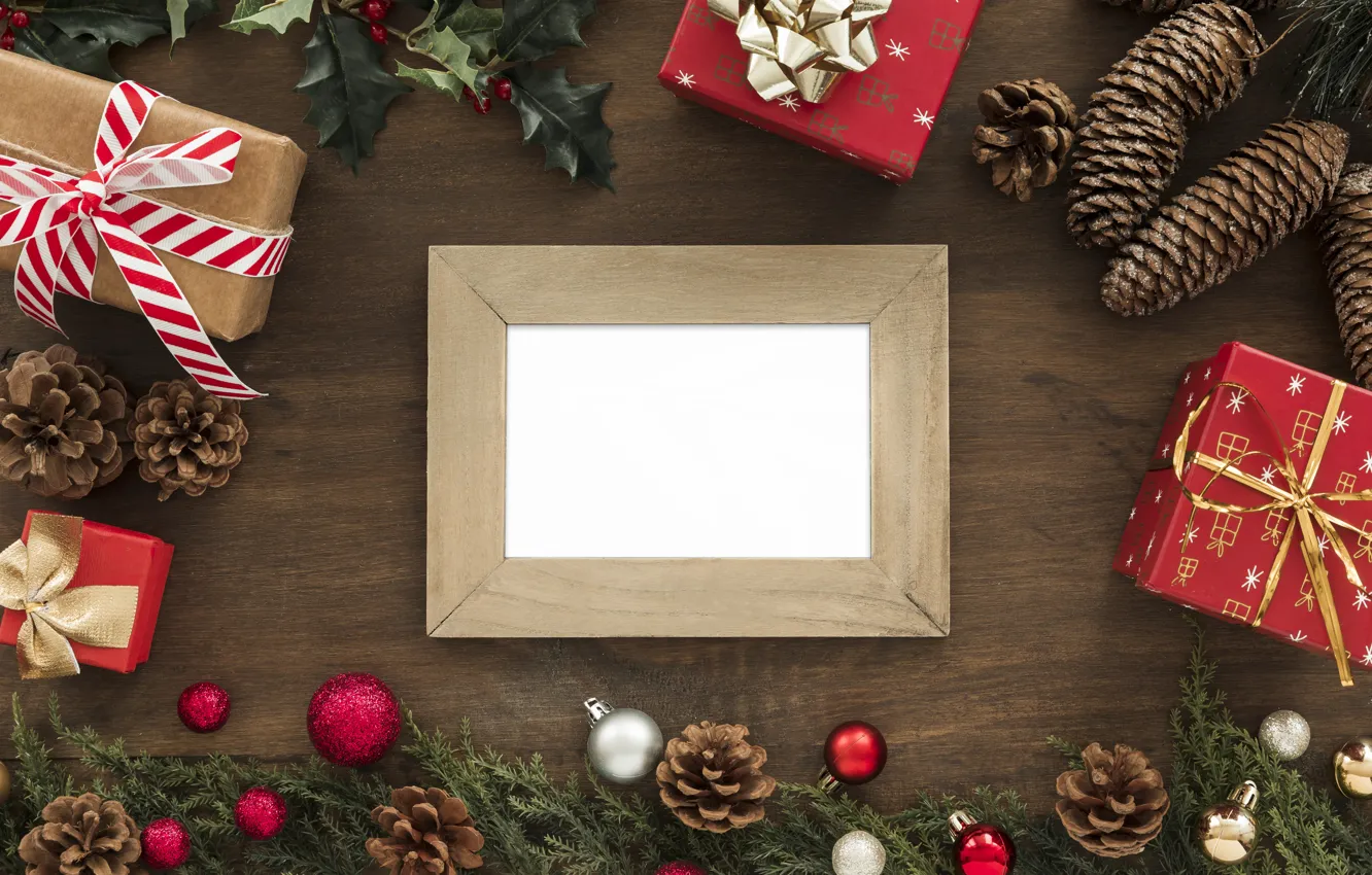 Photo wallpaper decoration, new year, frame, Christmas, Christmas, wood, New Year, decoration
