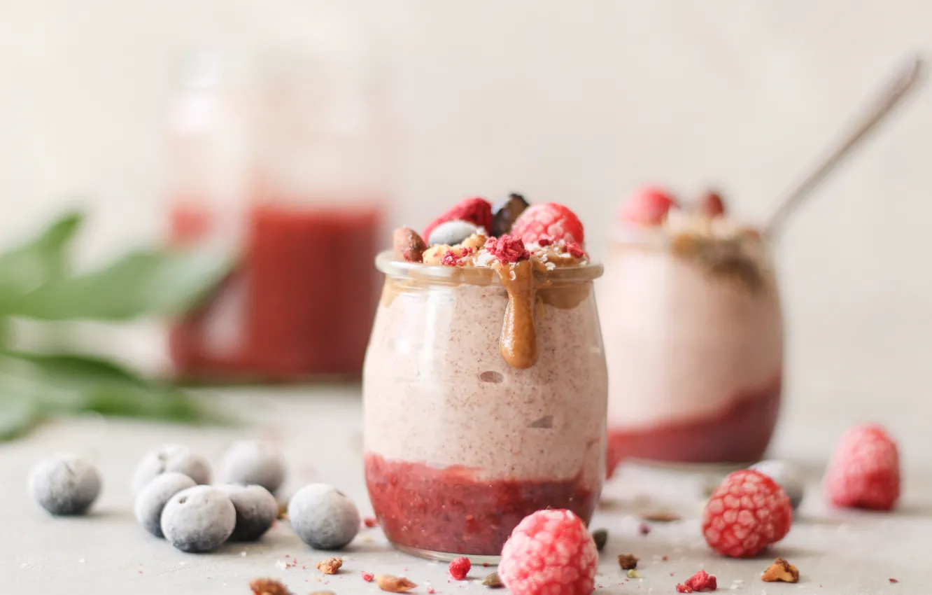 Photo wallpaper berries, Breakfast, yogurt