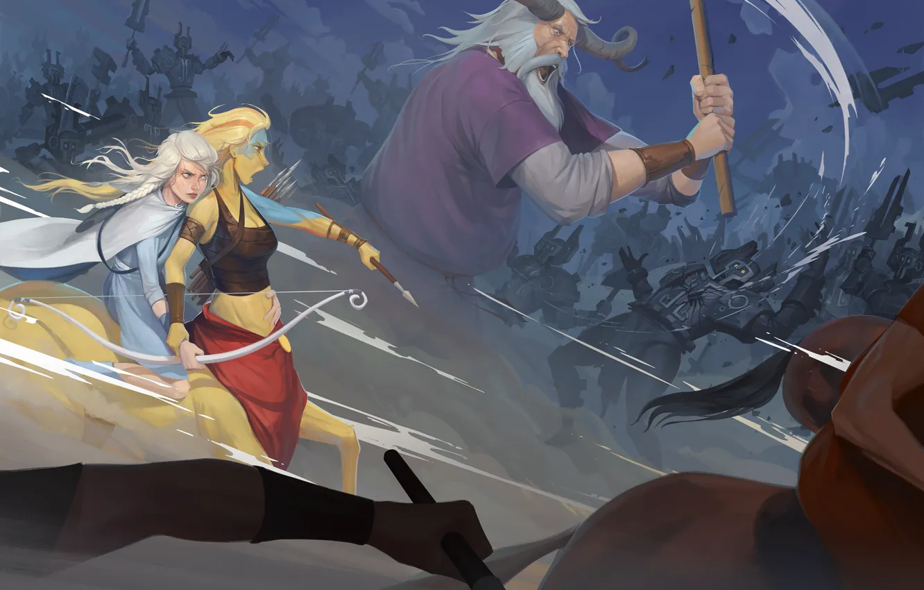 Photo wallpaper army, bow, giant, art, battle, centaur, Archer, Banner Saga
