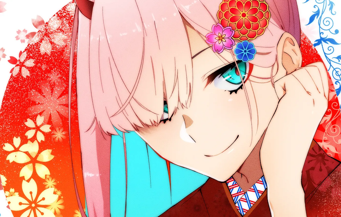 Photo wallpaper look, girl, bangs, 002, Darling In The Frankxx, Cute in France
