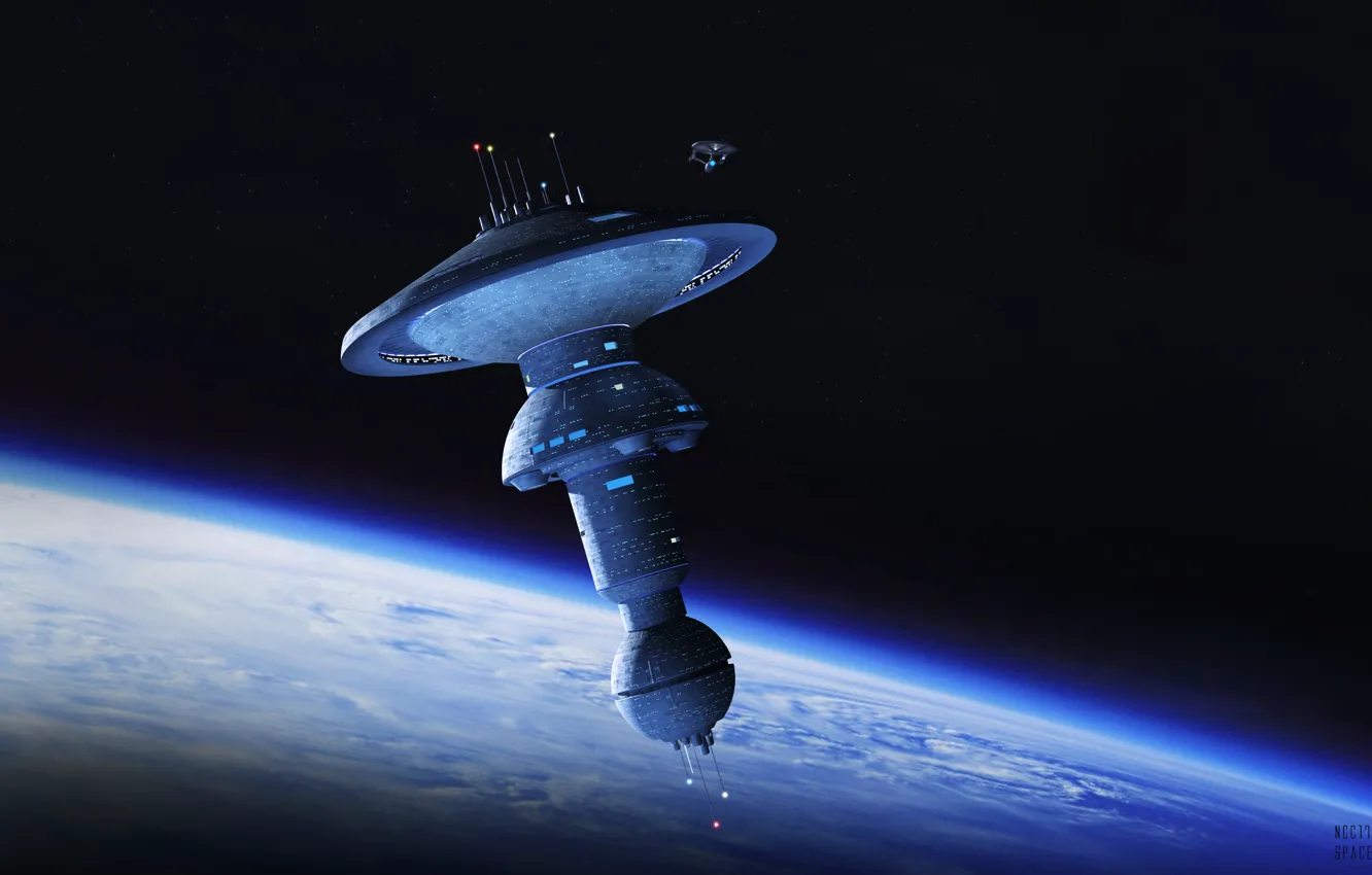 Photo wallpaper space, planet, space station, space doc, Departure