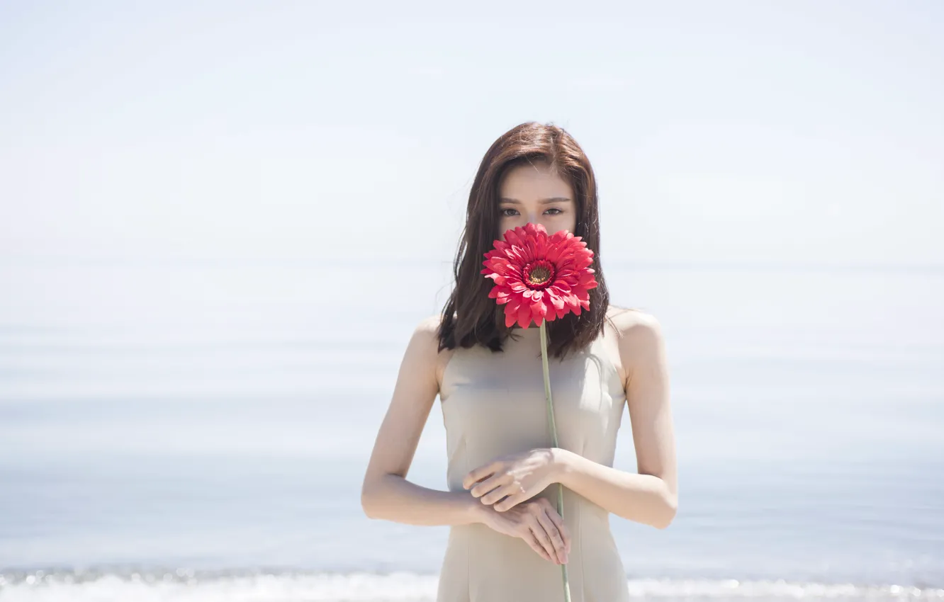 Photo wallpaper girl, flowers, Asian