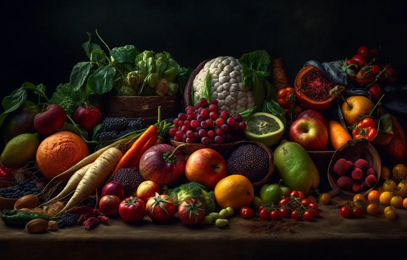 Photo wallpaper berries, food, fruit, different, a lot, juicy, delicious, cuts