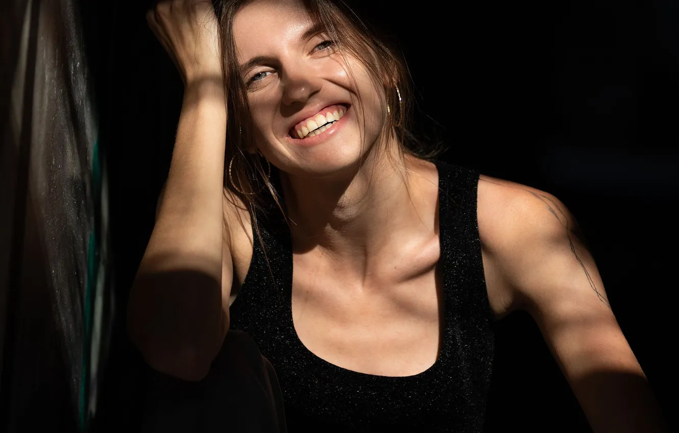 Photo wallpaper look, smile, portrait, Alena, Matvey Karmakov