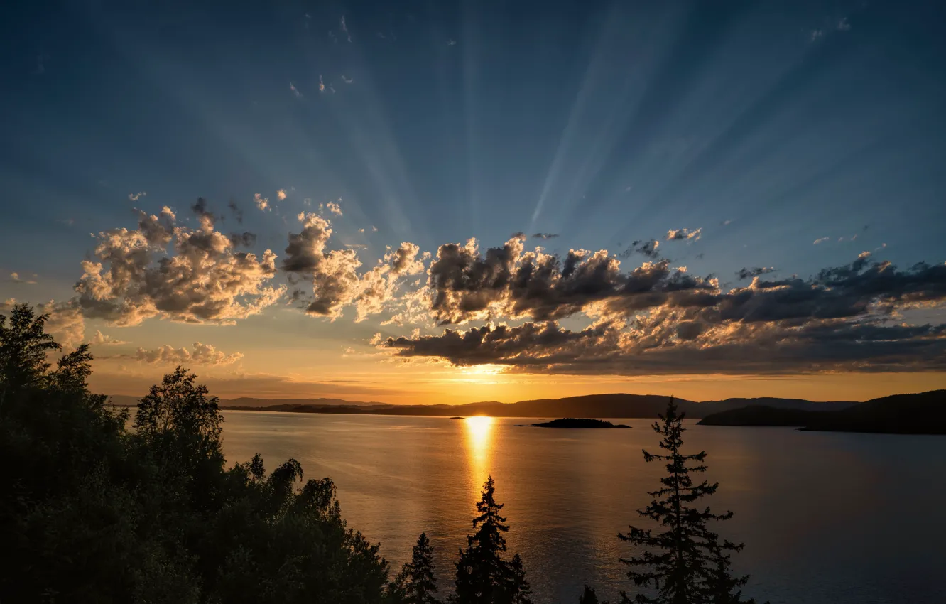 Photo wallpaper clouds, sunset, Norway