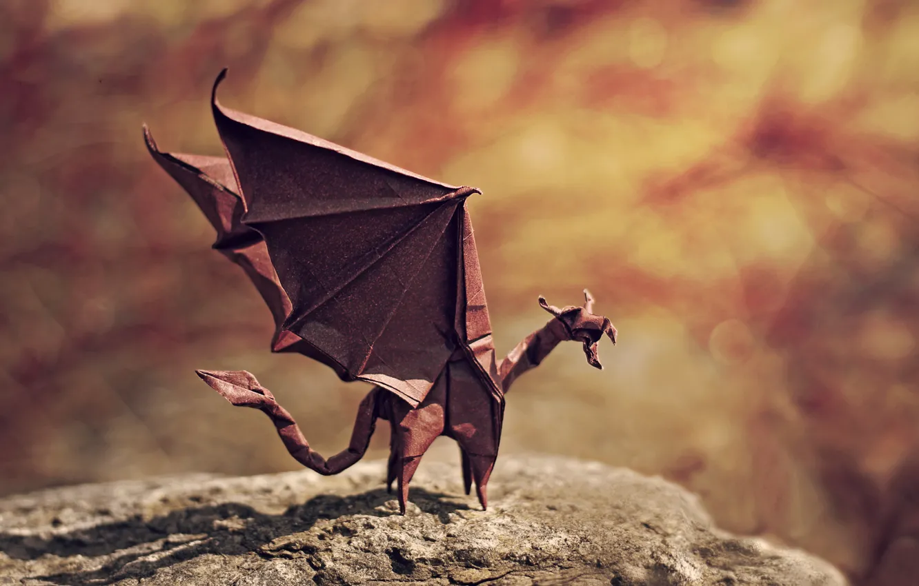 Photo wallpaper dragon, wings, shadow, evil, rock, rock, origami, wings