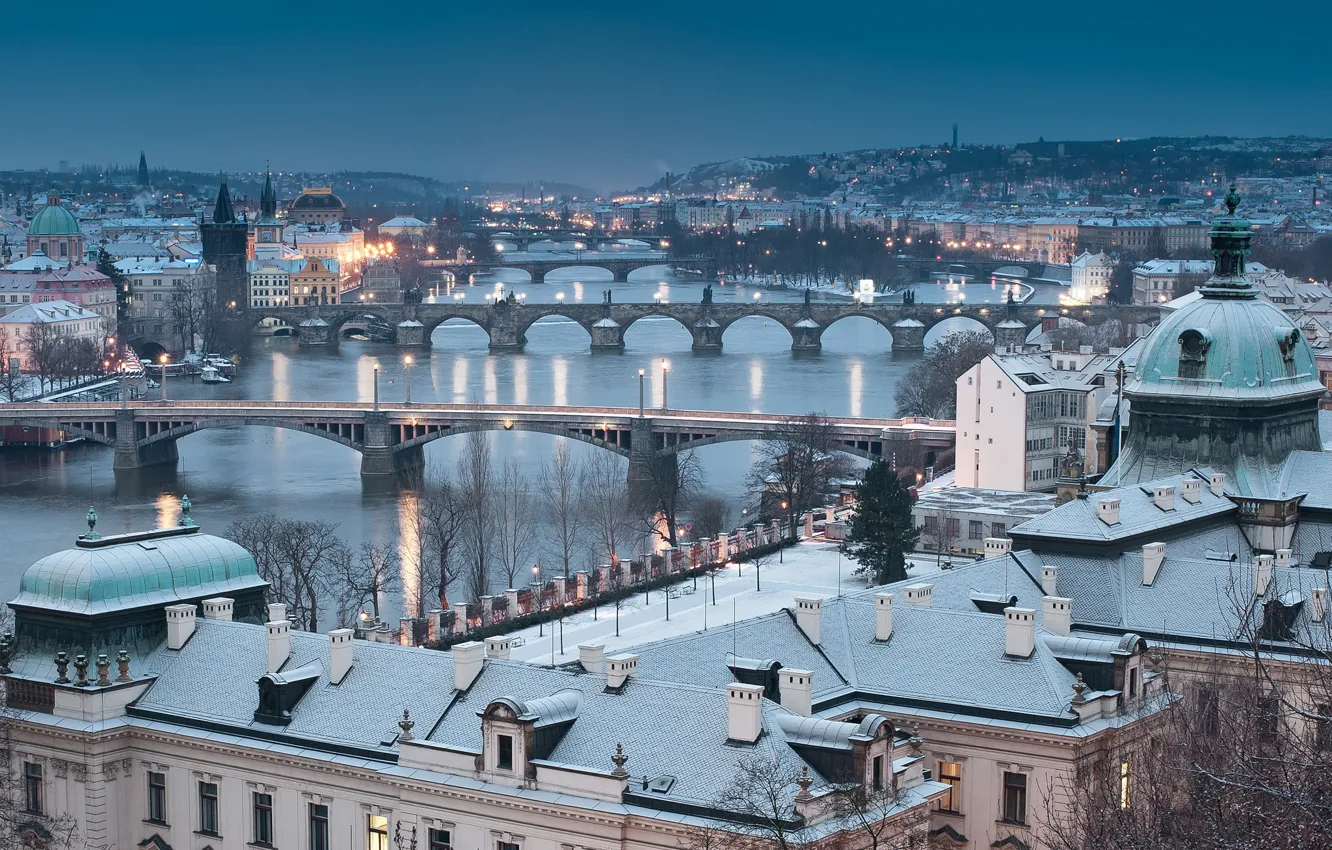 Photo wallpaper winter, Prague, cityscape, Czech Republic